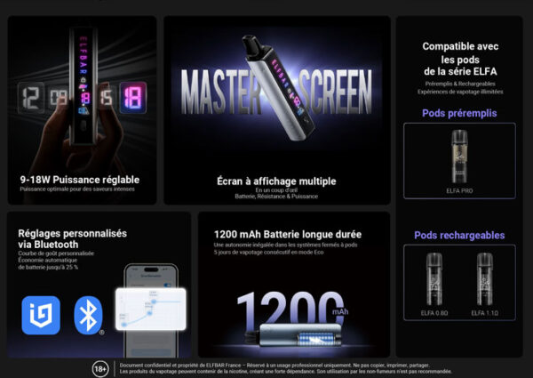 ELFBAR ELFA MASTER | Glacier Blue | Batterie sans Liquid Pod